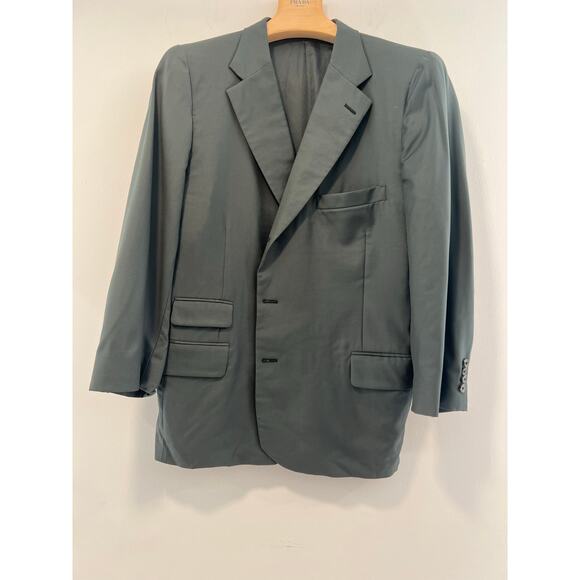 Holland & Sherry 2 Piece 3 Button Suit Dark Sage Green Pleated Pants 44 / 37 JL - Picture 2 of 16